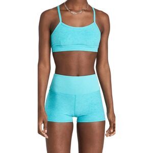 Alo SET AloSoft Gratitude Bra & Aura Shorts Bright Aqua Heather Blue XS / Small